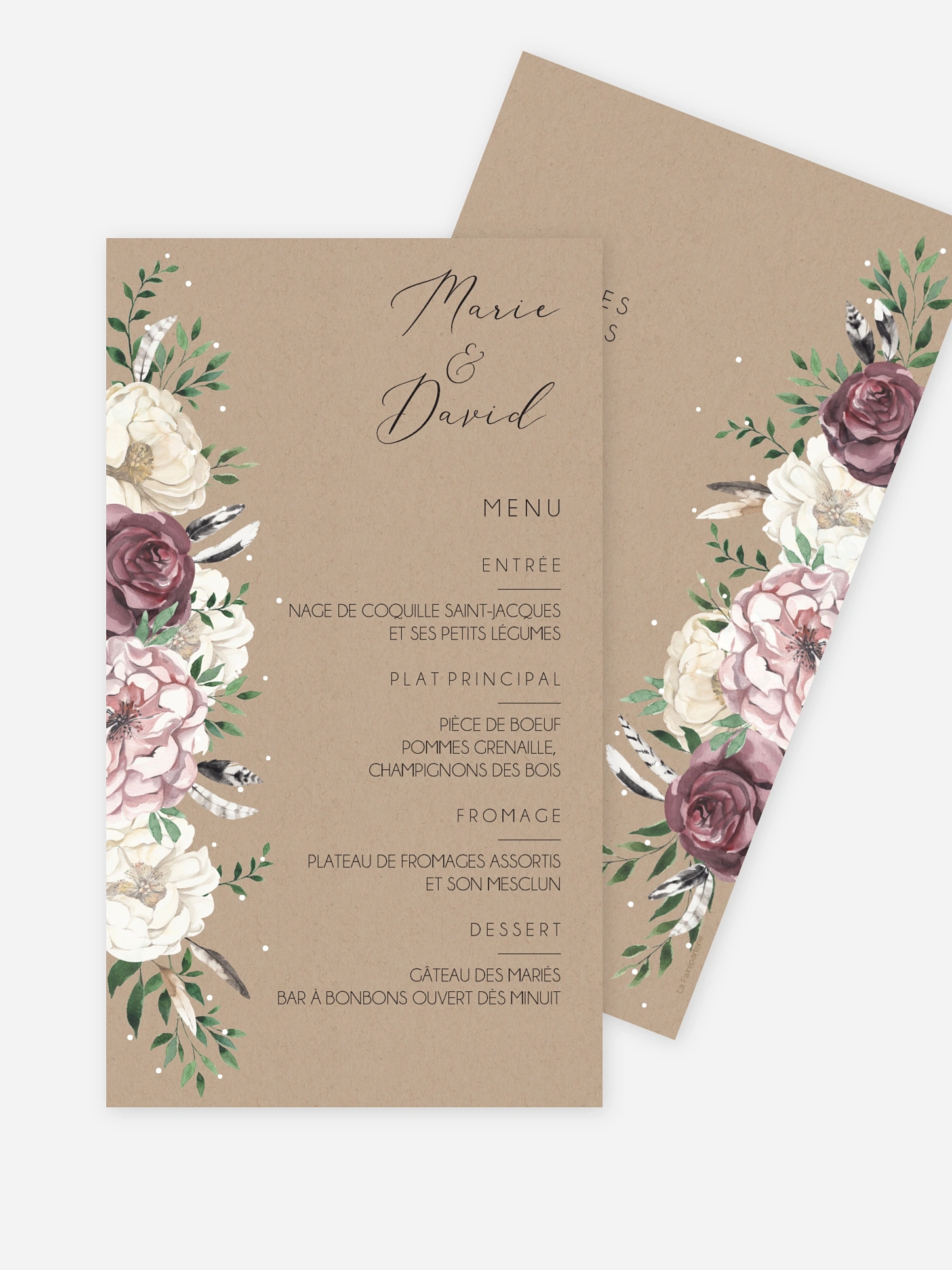 Menu mariage Bohemian Summer