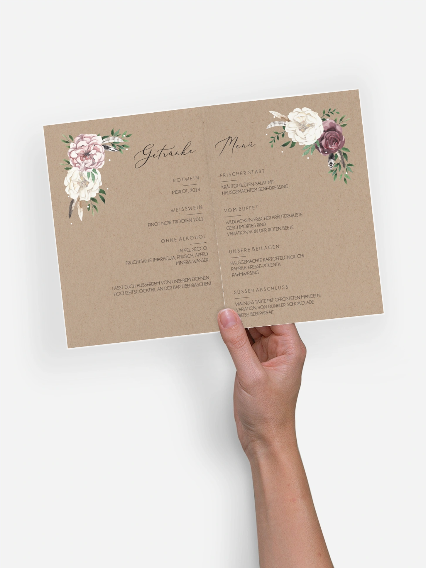 Menükarte Hochzeit Bohemian Summer