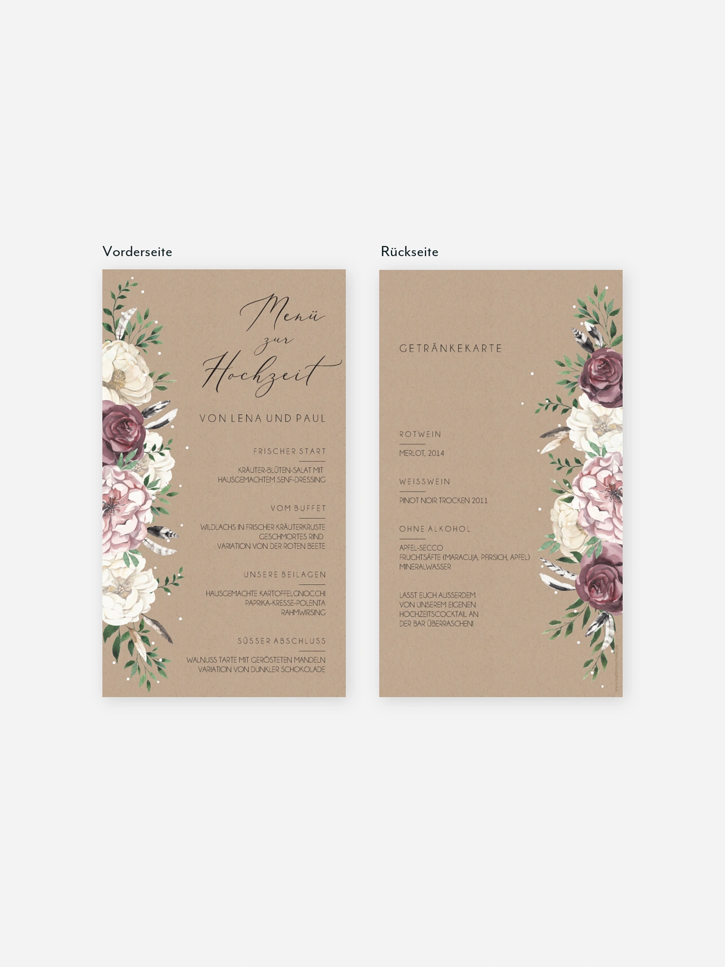 Menükarte Hochzeit Bohemian Summer