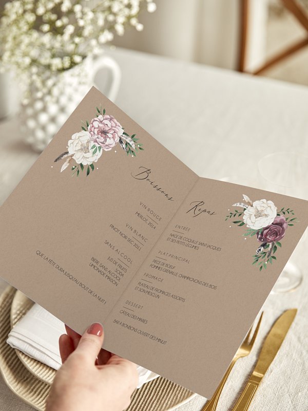 Menu mariage Bohemian Summer