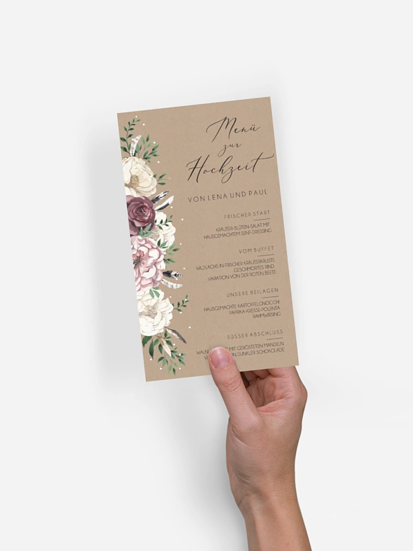 Menükarte Hochzeit Bohemian Summer