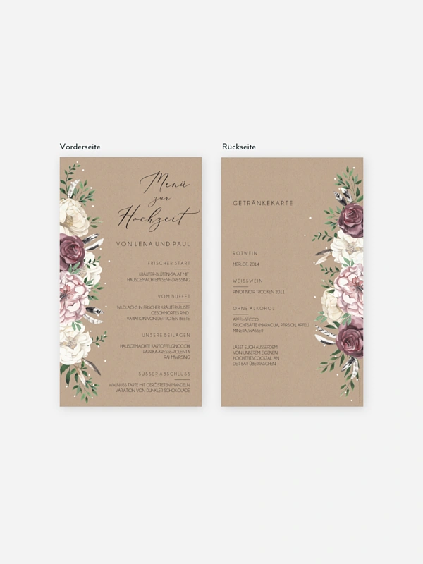 Menükarte Hochzeit Bohemian Summer