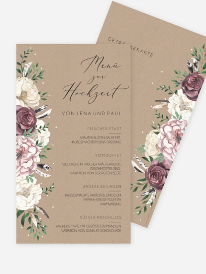 Menükarte Hochzeit Bohemian Summer