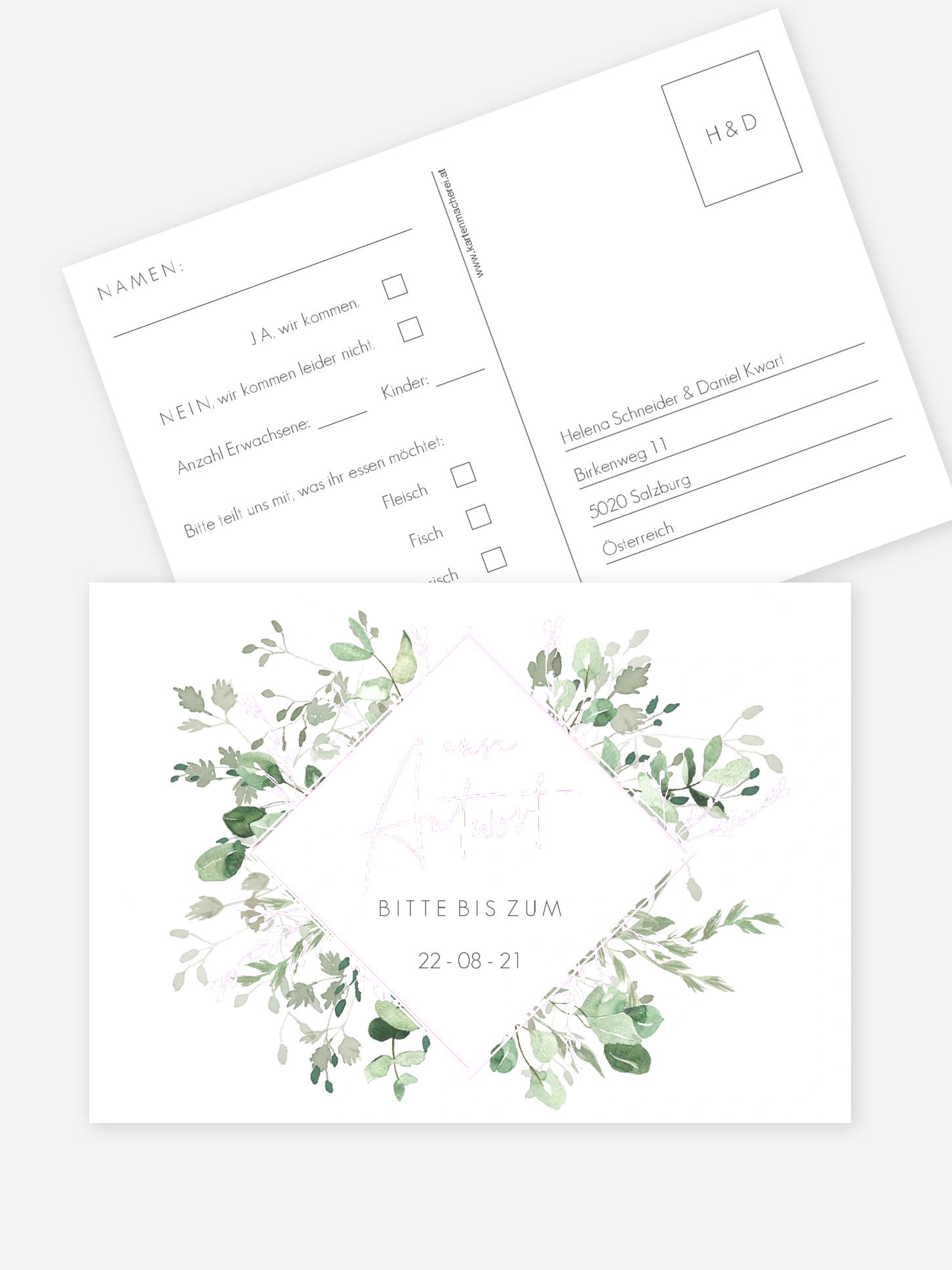 Antwortkarte Hochzeit Gold and Green