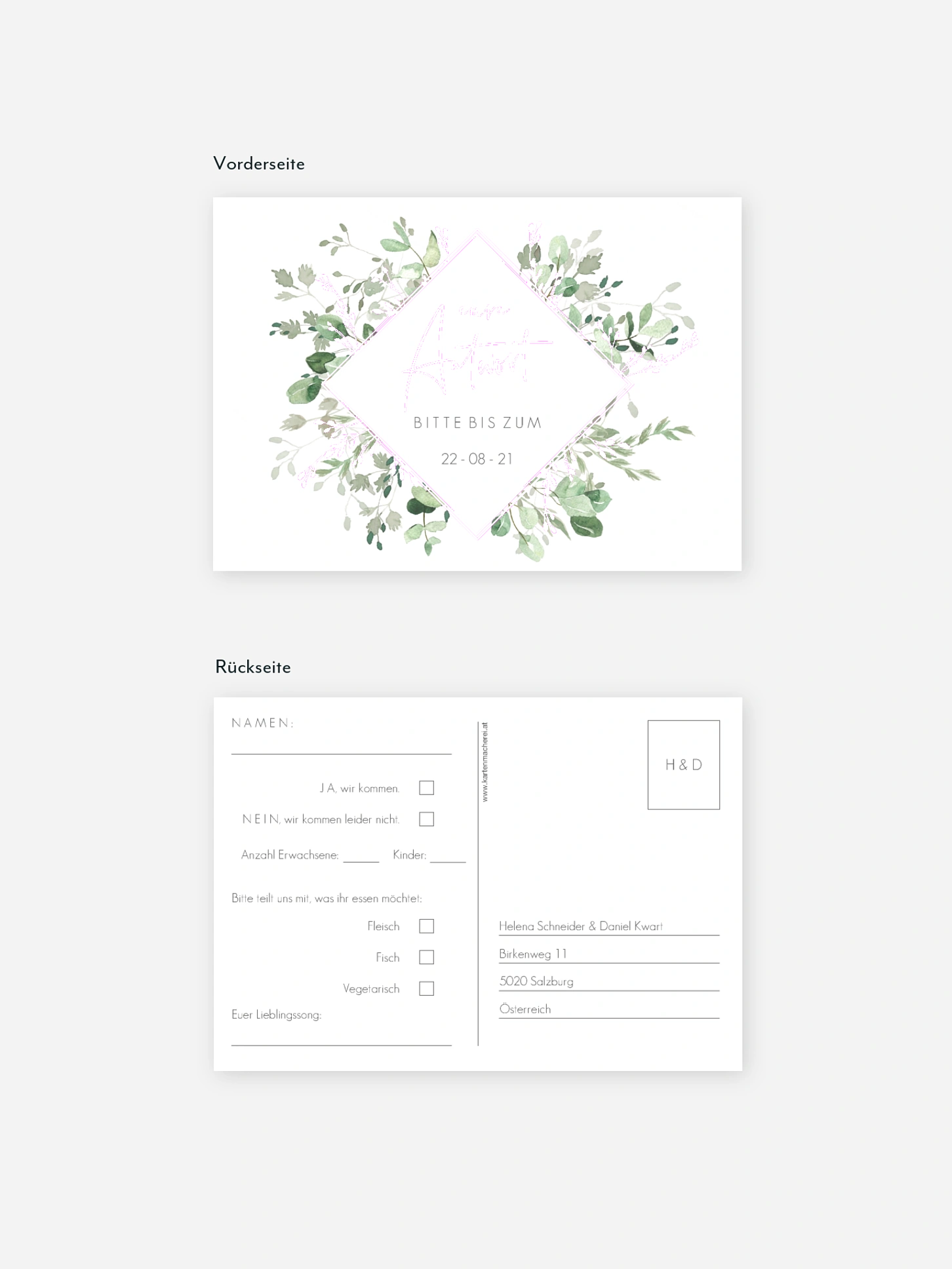 Antwortkarte Hochzeit Gold and Green