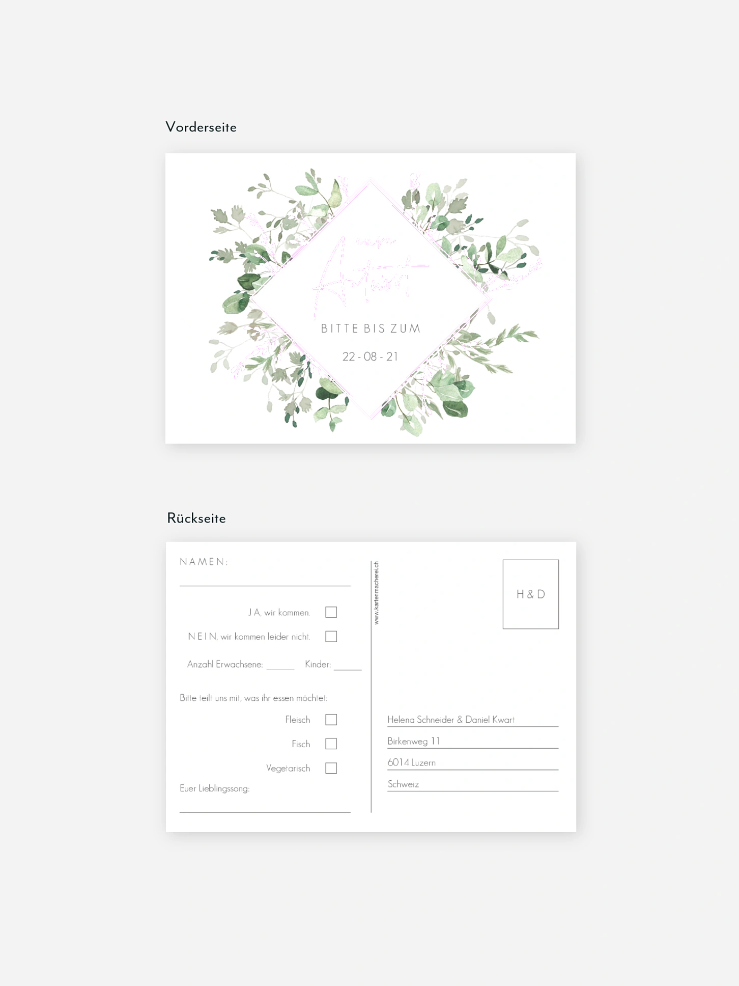 Antwortkarte Hochzeit Gold and Green