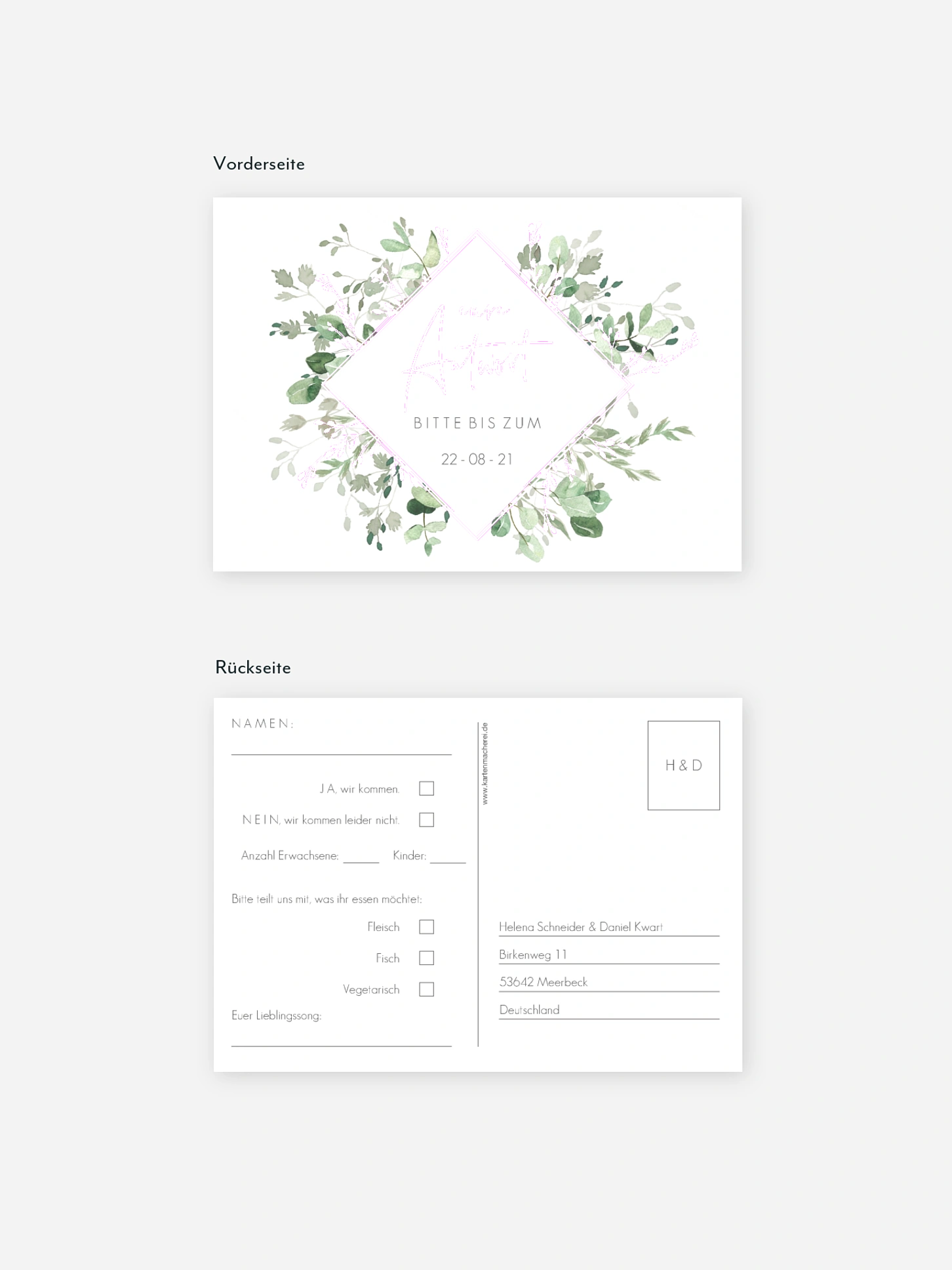 Antwortkarte Hochzeit Gold and Green