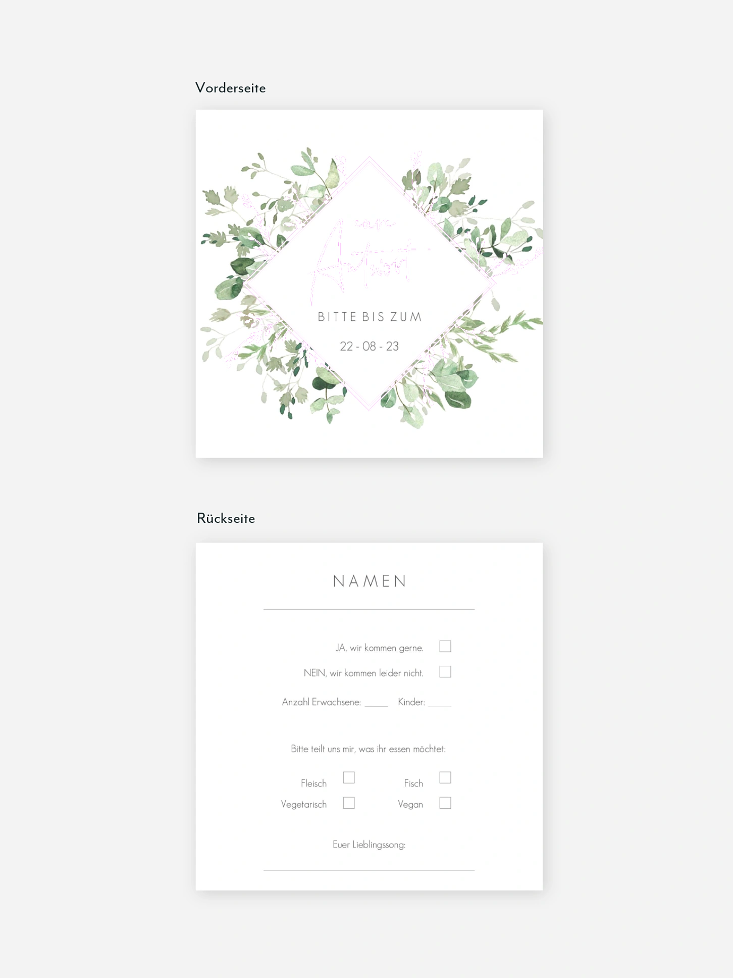 Antwortkarte Hochzeit Gold and Green