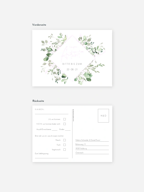 Antwortkarte Hochzeit Gold and Green