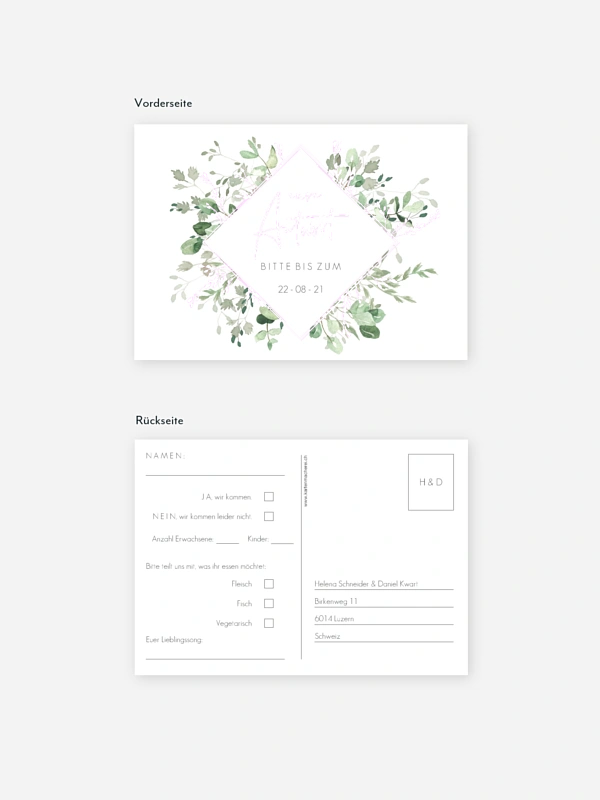 Antwortkarte Hochzeit Gold and Green