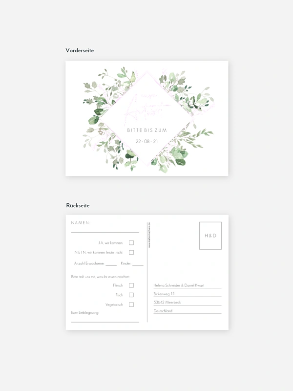 Antwortkarte Hochzeit Gold and Green