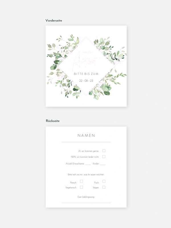 Antwortkarte Hochzeit Gold and Green