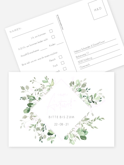 Antwortkarte Hochzeit Gold and Green