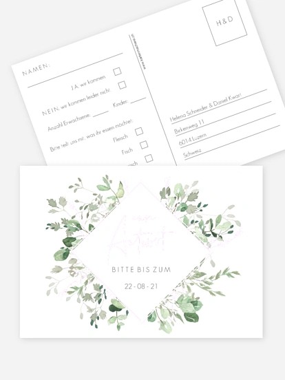 Antwortkarte Hochzeit Gold and Green