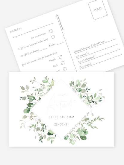 Antwortkarte Hochzeit Gold and Green