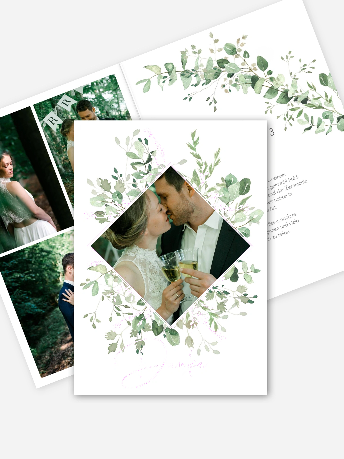 Dankeskarte Hochzeit Gold and Green