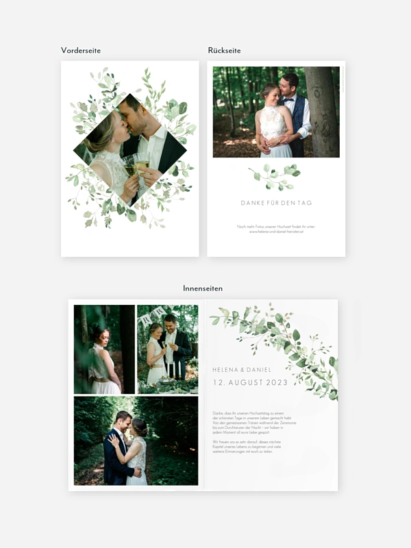 Dankeskarte Hochzeit Gold and Green