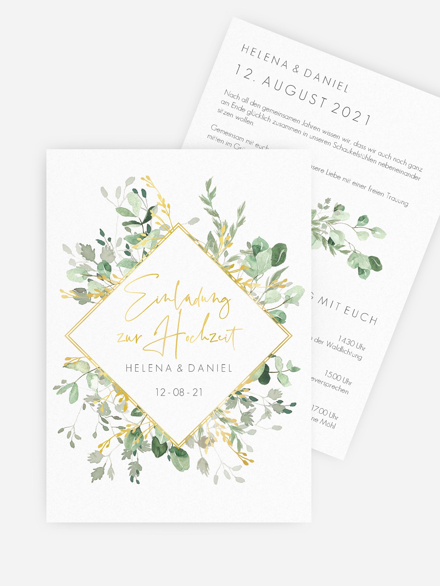Hochzeitseinladung Gold and Green