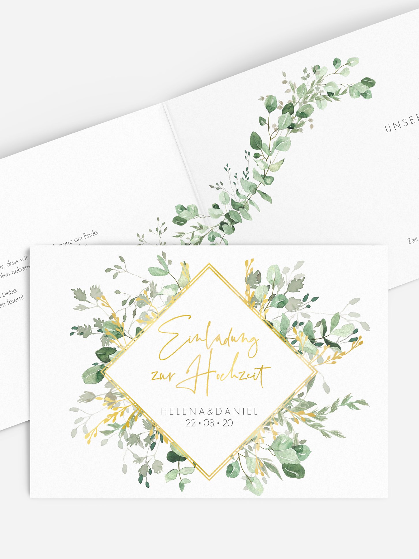 Hochzeitseinladung Gold and Green