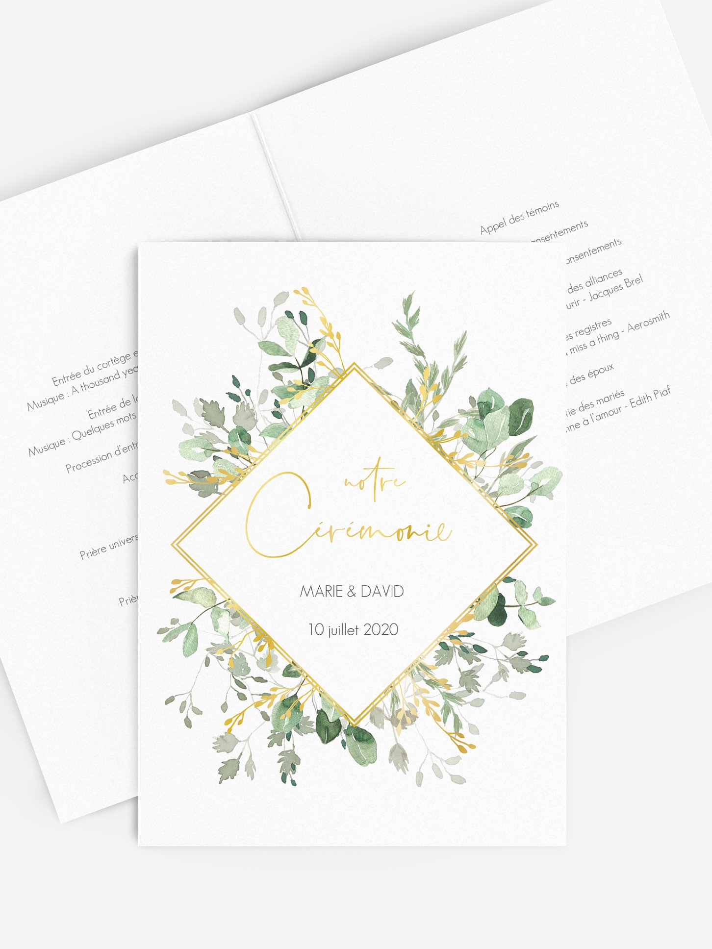 Livret de messe mariage Gold and Green - dorure