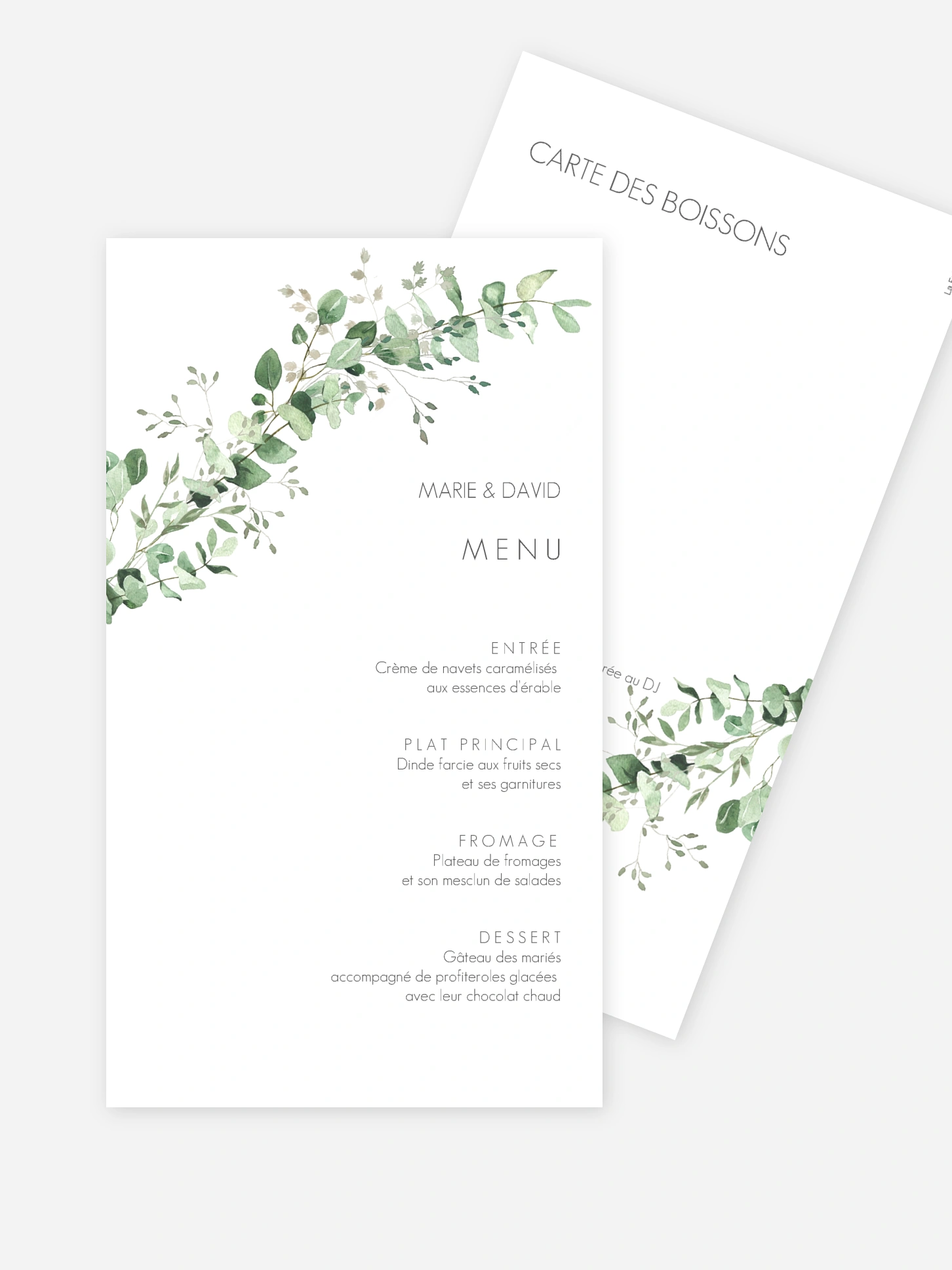 Menu mariage Gold and Green - dorure