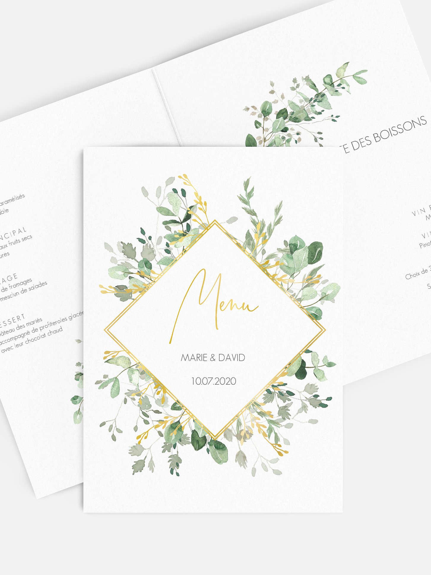 Menu mariage Gold and Green - dorure