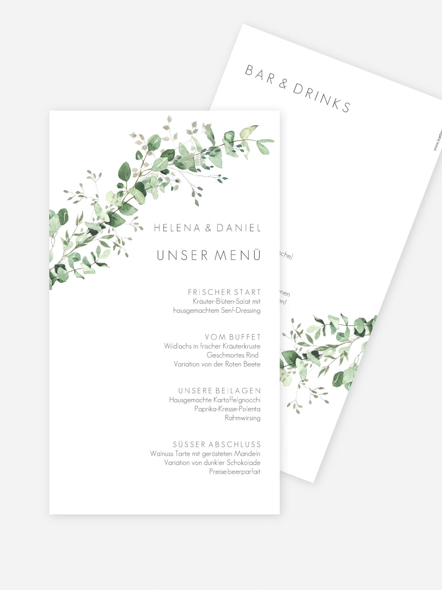 Menükarte Hochzeit Gold and Green