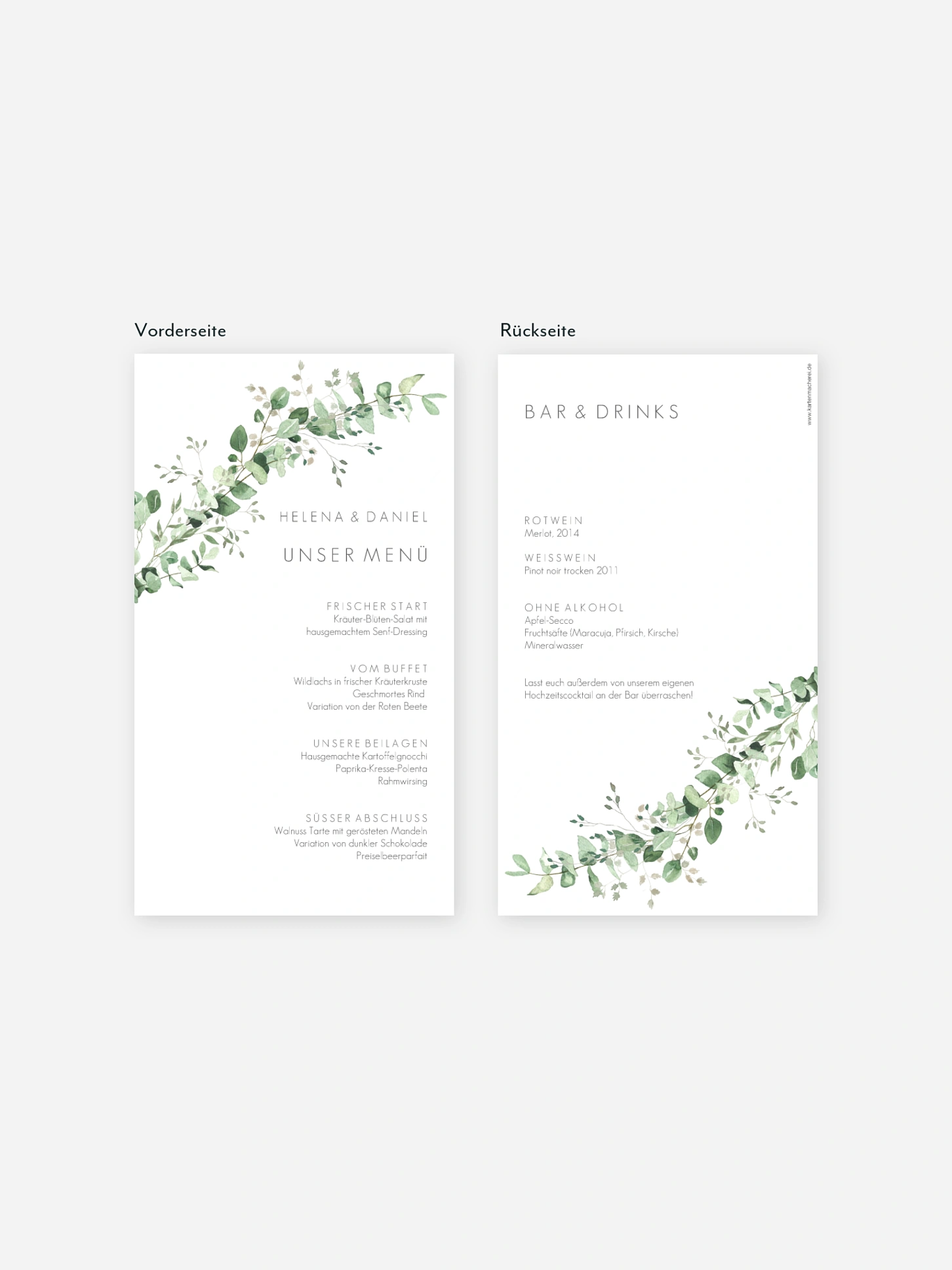 Menükarte Hochzeit Gold and Green