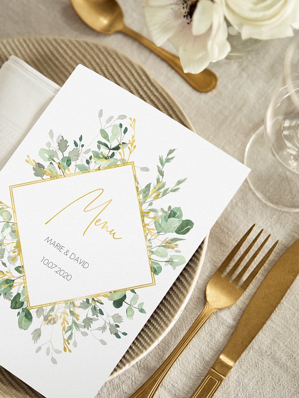 Menu mariage Gold and Green - dorure