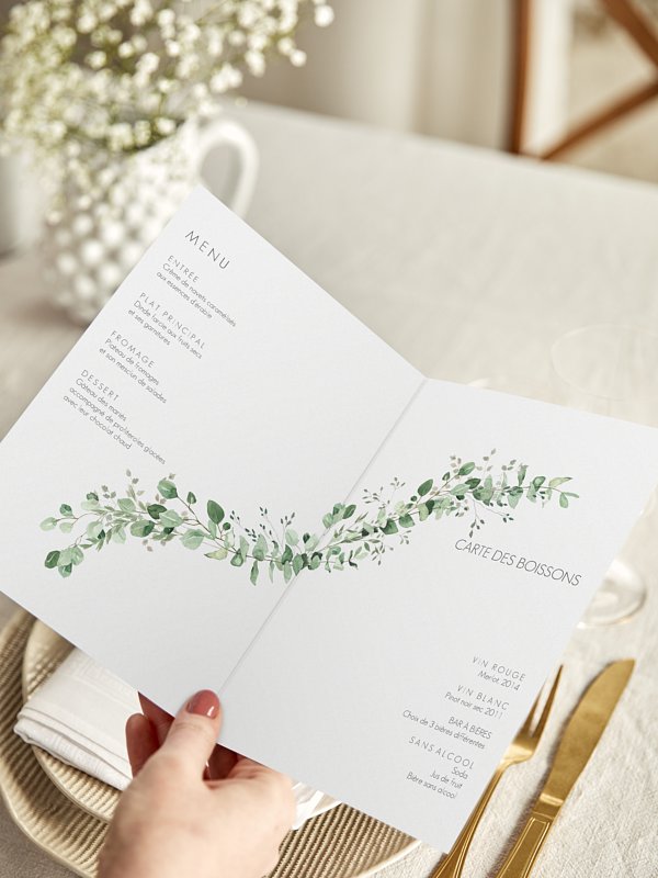 Menu mariage Gold and Green - dorure
