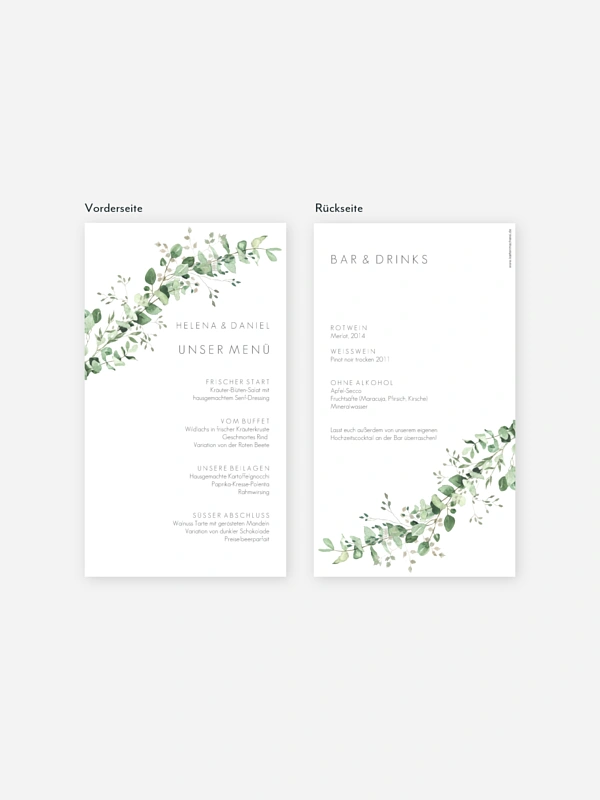 Menükarte Hochzeit Gold and Green