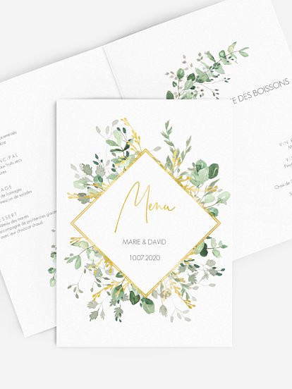 Menu mariage Gold and Green - dorure