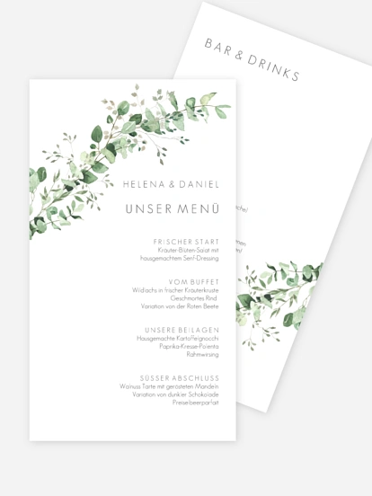 Menükarte Hochzeit Gold and Green