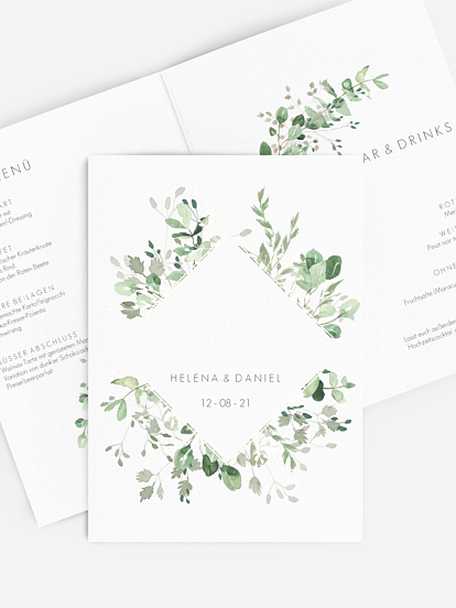 Menükarte Hochzeit Gold and Green