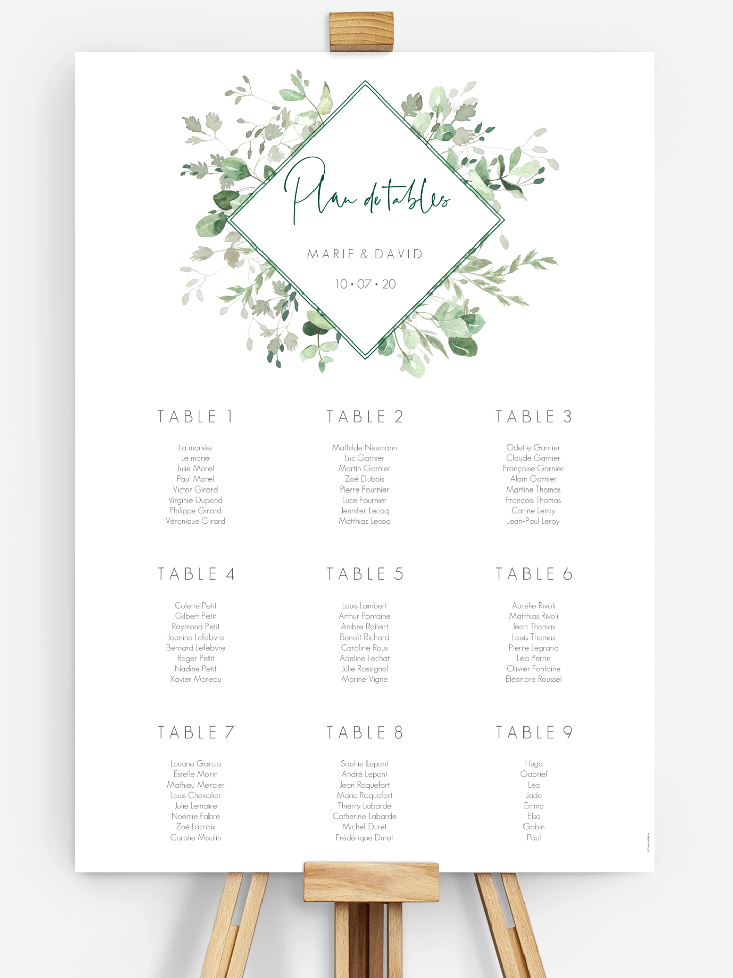 Poster plan de table mariage Gold and Green - dorure