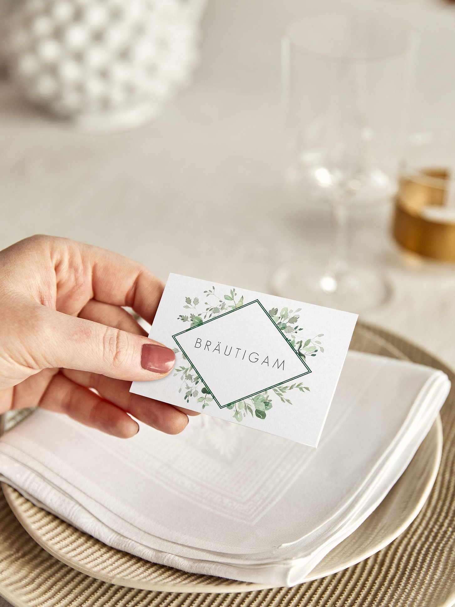 Tischkarte Hochzeit Gold and Green