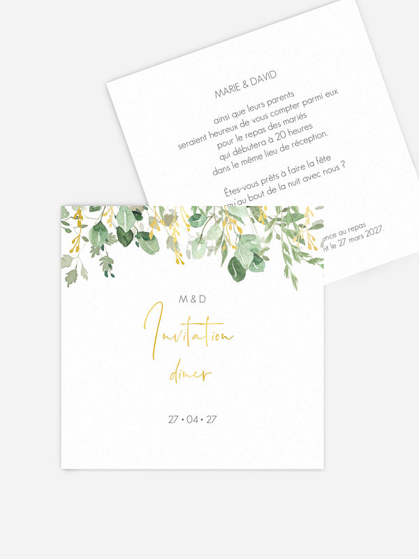 Carte D Invitation Gold And Green Dorure