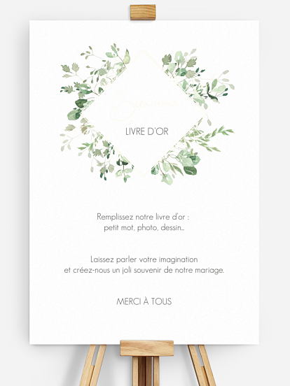 Affiche livre d'or mariage Gold and Green
