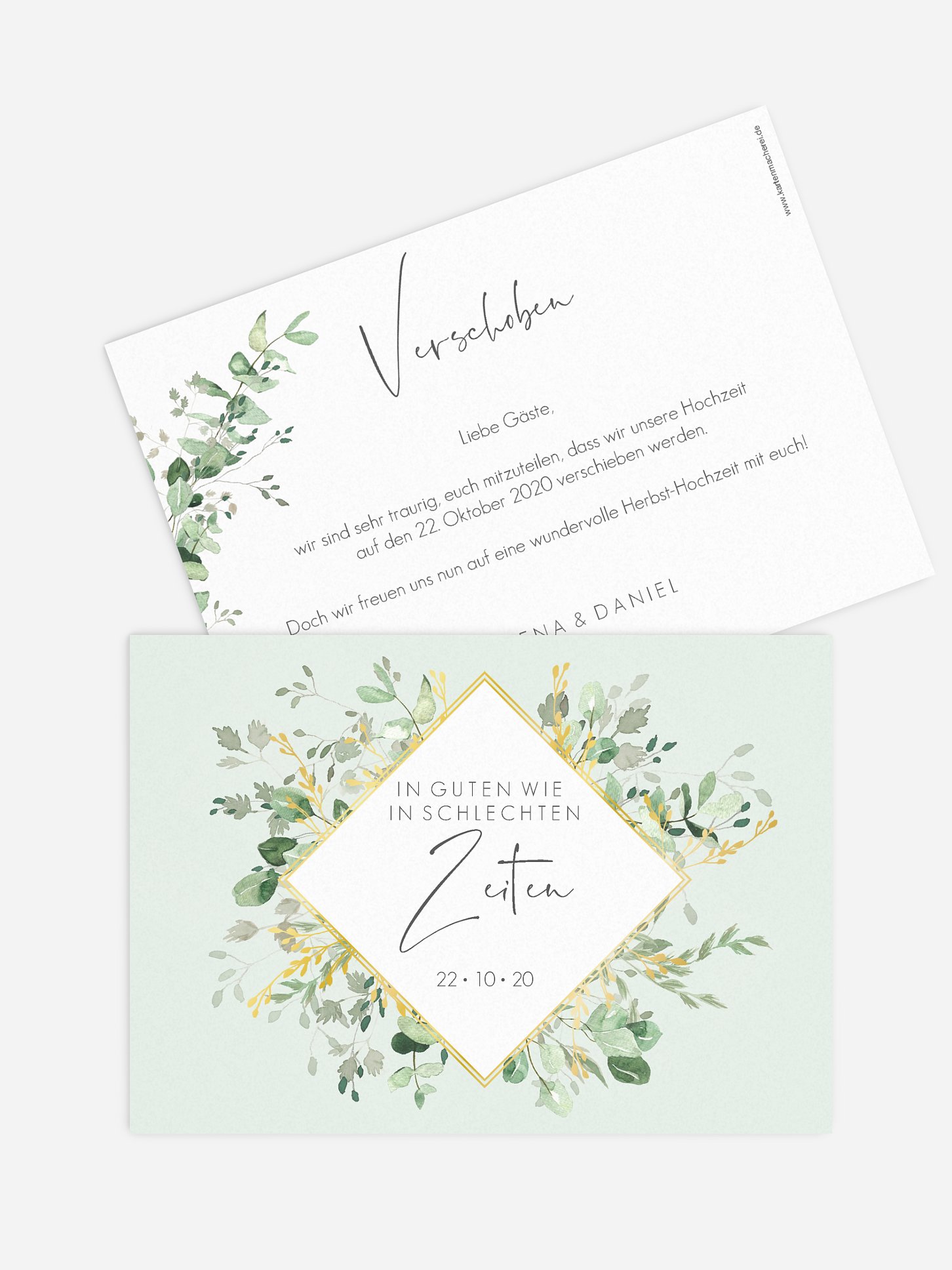 Change-the-Date Karte Gold and Green