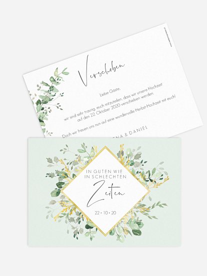 Change-the-Date Karte Gold and Green