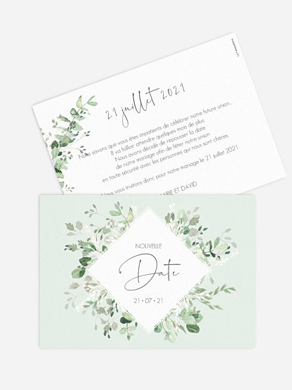 Carte mariage reporté Gold and Green - dorure