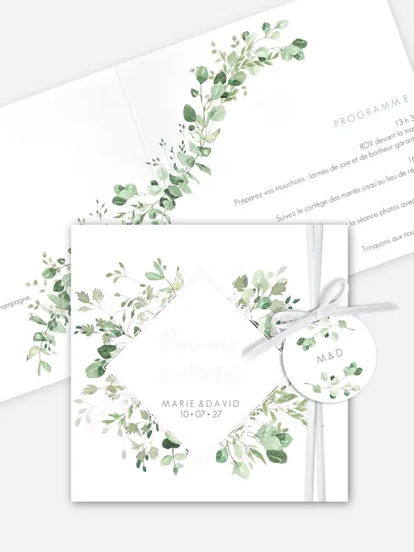 Faire-part de mariage Gold and Green - dorure