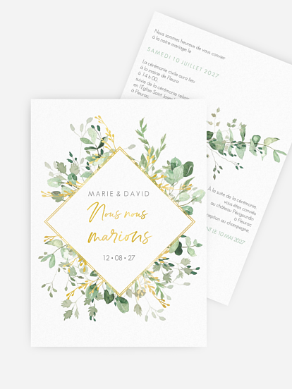 Faire-part de mariage Gold and Green - dorure