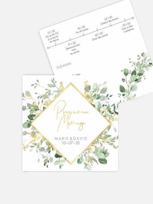 Programme Mariage Gold And Green Dorure