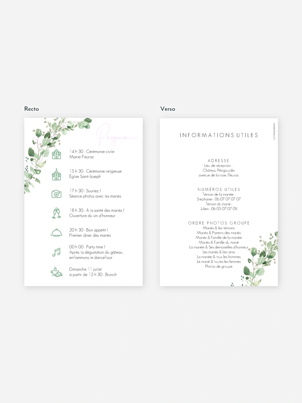 Programme mariage Gold and Green - dorure