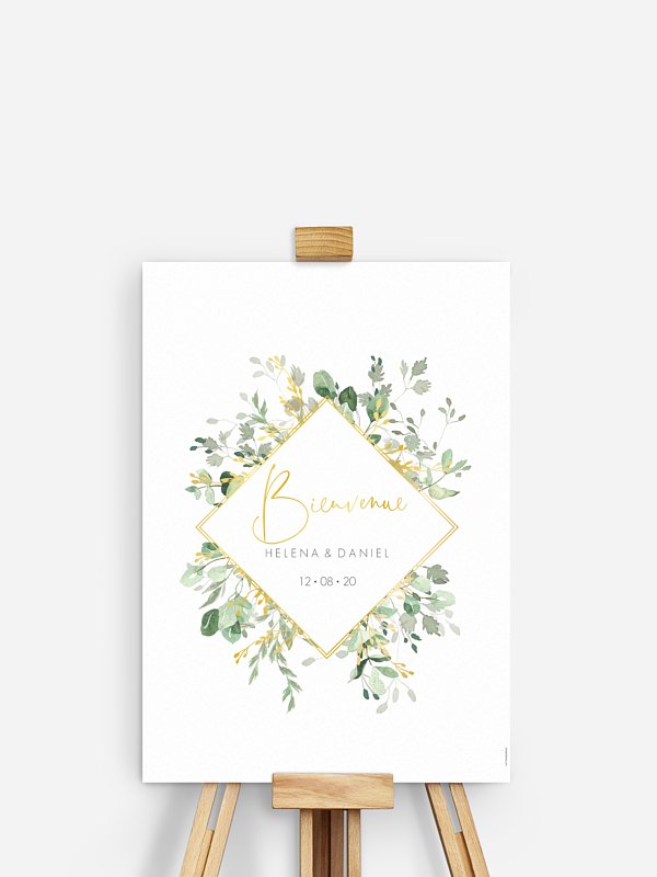 Poster Bienvenue Mariage Gold And Green Dorure