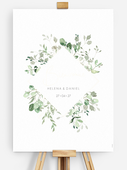 Poster bienvenue mariage Gold and Green - dorure