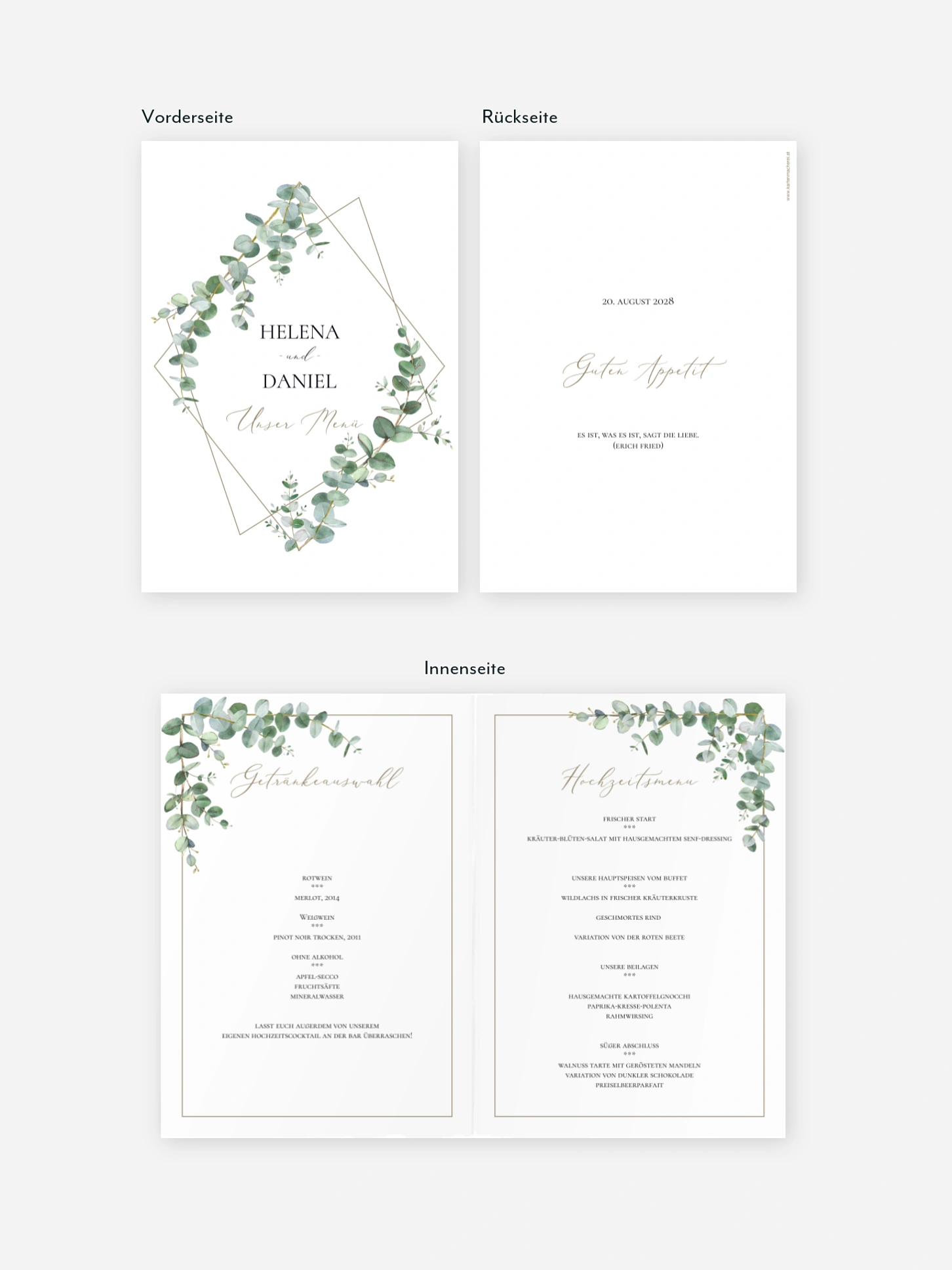 Menükarte Hochzeit Natural Greenery