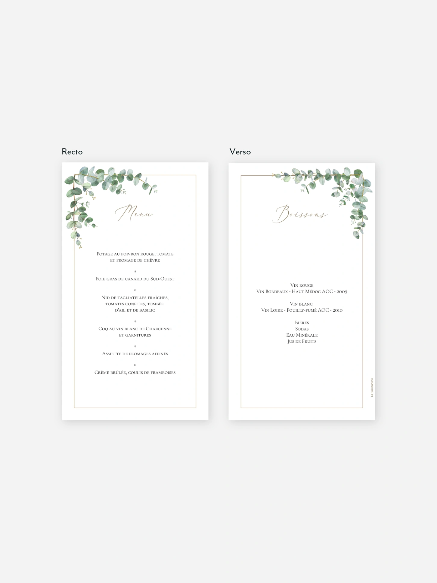 Menu mariage Natural Greenery