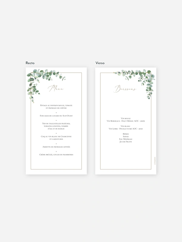 Menu mariage Natural Greenery